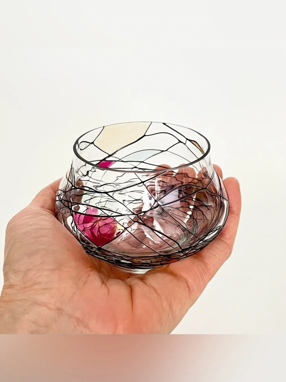 PartyLite Glass Tealight Candle Holder Tiffany Mondrian Inspired Delicate Art - Picture 5 of 7